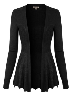 Made by Olivia Women's Long Sleeve Crochet Knit Draped Open Sweater Cardigan Charcoal M