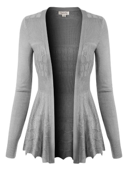 Made by Olivia Women's Long Sleeve Crochet Knit Draped Open Sweater Cardigan Charcoal M