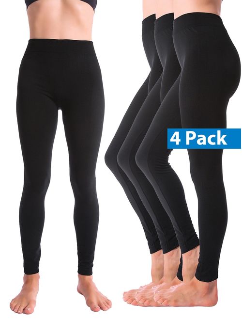 4-Pack Warm Fleece Lined Thick Brushed Full Length Leggings Thights