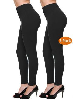 Kuda Moda 2 Pack Women's High Waist Warm Thermal Fleece Lined Full Length Leggings with Flattering Front Seam