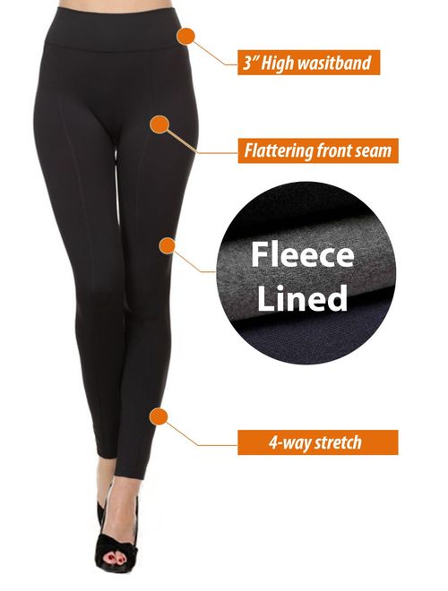 Kuda Moda 2 Pack Women's High Waist Warm Thermal Fleece Lined Full Length Leggings with Flattering Front Seam