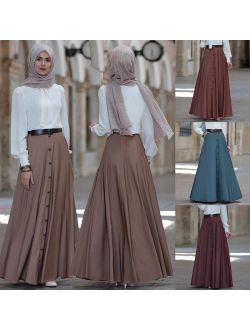 Women's Vintage High Waist Long Skirt A Line Pleated Maxi Skirt