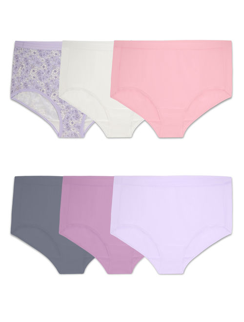 WOMENS PLUS FIT FOR ME BREATHABLE MICRO-MESH BRIEF PANTY, 6 PACK, 12,  ASSORTED 