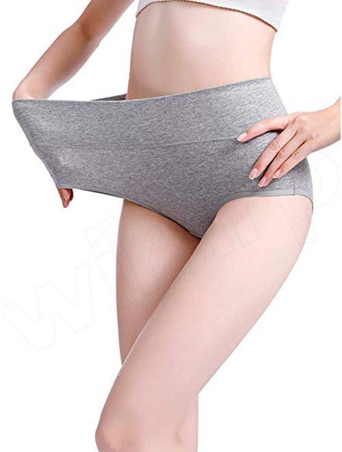 Womens Plus Size Cotton Briefs High Waist Underwear Tummy Control C Section Recovery Soft Stretch Cotton Hipster Brief Panties Underwear - 4 Pack