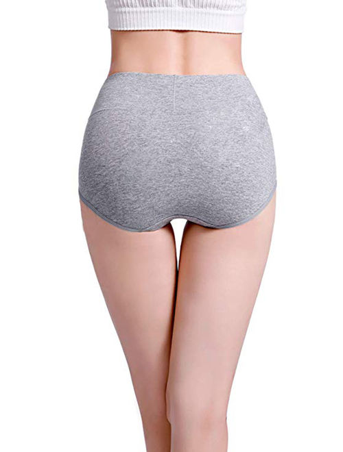 Womens Plus Size Cotton Briefs High Waist Underwear Tummy Control C Section Recovery Soft Stretch Cotton Hipster Brief Panties Underwear - 4 Pack