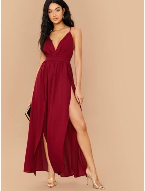 Shein Surplice Neck Crisscross Back Split Thigh Dress