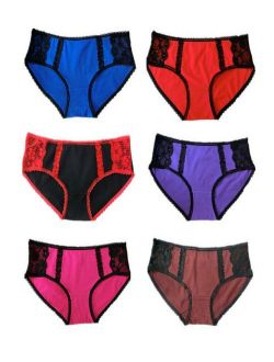 Women's Lace Trim Hip Hugger Panties (6 Pack) BK8134 Small