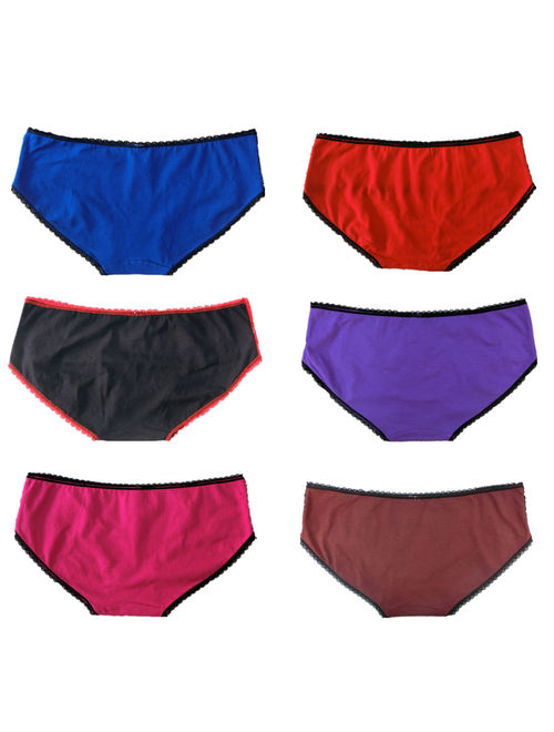 Women's Lace Trim Hip Hugger Panties (6 Pack) BK8134 Small