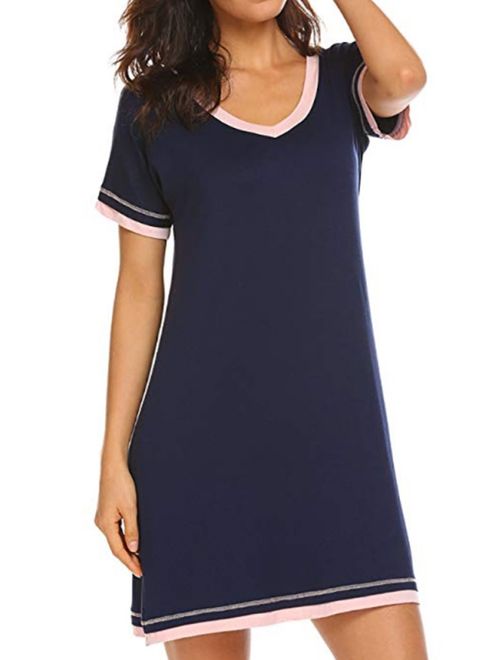 Fymall Women's Soft Cotton Solid Color Short Sleeve Nightdress Lingerie