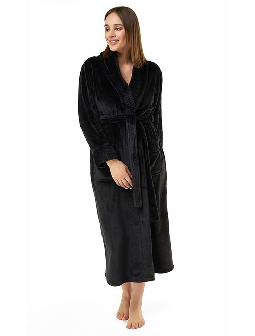 Women's Plush Soft Warm Fleece Bathrobe, Comfy Womens Robe Black