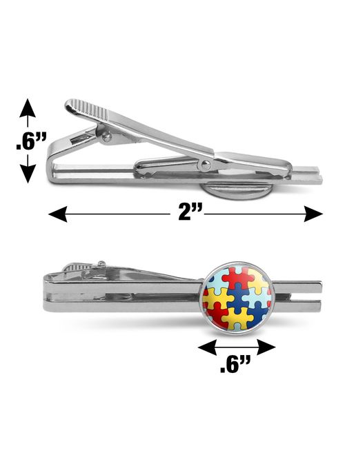 Autism Awareness Diversity Puzzle Pieces Round Tie Bar Clip Clasp Tack Silver Color Plated