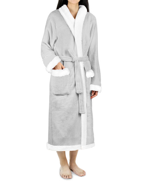 Deluxe Women Fleece Robe with Satin Trim | Luxurious Plush Spa Bathrobe Waffle Design