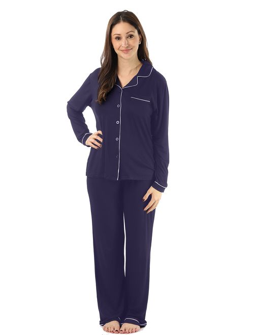 #FollowMe Button Down Pajama Pant Set with Notch Collar