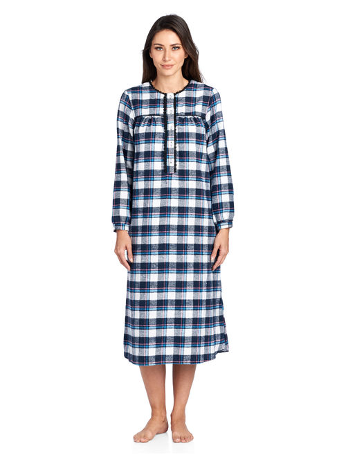 Ashford & Brooks Women's Flannel Plaid Long Sleeve Nightgown - Red Stewart - Medium