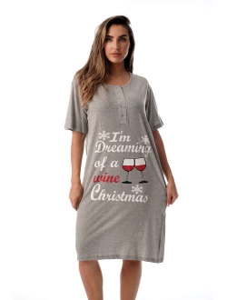 Christmas Screen Print Cotton Nightgown (Black - Candy Cane Wishes, 1X)