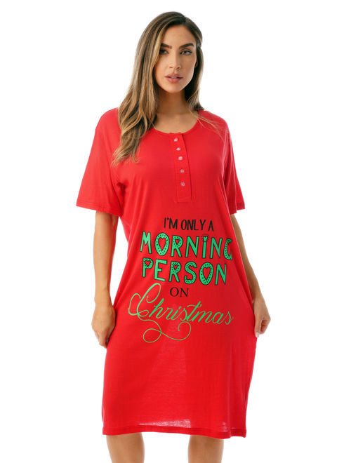 Christmas Screen Print Cotton Nightgown (Black - Candy Cane Wishes, 1X)