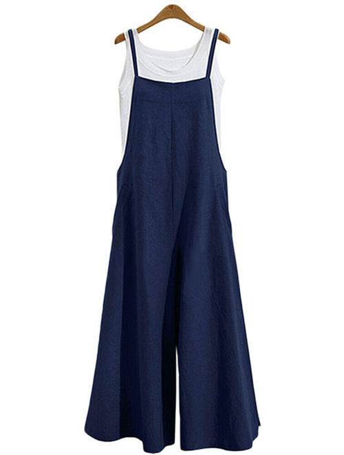 Women Casual Cotton Overalls Jumpsuit Strap Rompers Dungaree Oversized Trousers