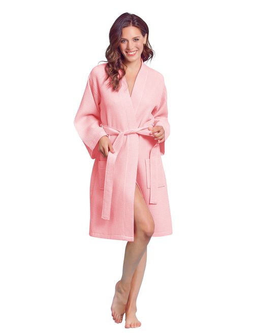 Kimono Waffle Robe Womens Bath SPA Robe Lightweight Cotton &Polyester Blend