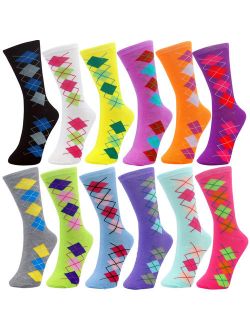 12 Pairs Women Novelty Fun Cotton Colorful Patterned School Casual Crew Socks