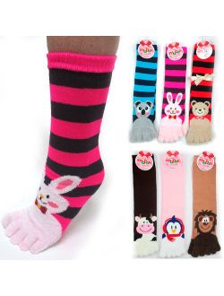 ToeSox 1 Pair Calf Length Funny Feet Animal Women's Striped Toe Socks Size 9-11