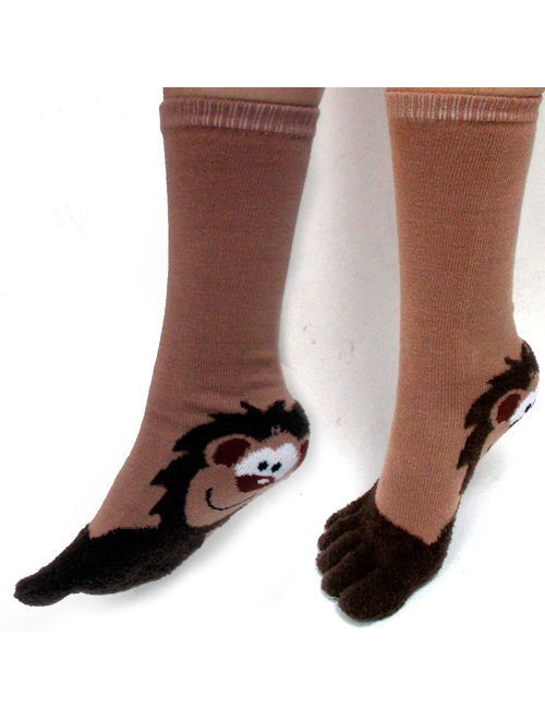 ToeSox 1 Pair Calf Length Funny Feet Animal Women's Striped Toe Socks Size 9-11