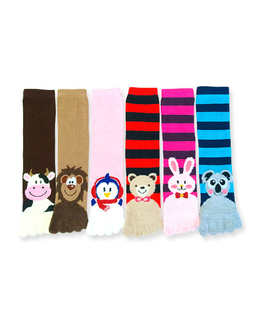 ToeSox 1 Pair Calf Length Funny Feet Animal Women's Striped Toe Socks Size 9-11