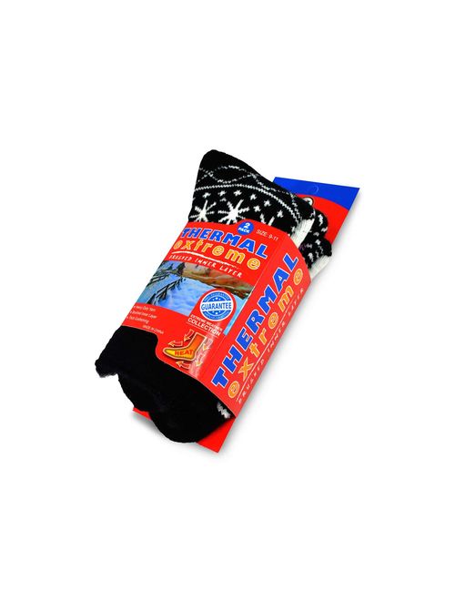 TeeHee Super Warm Brushed Thermal Crew Socks 2 Pairs Pack (9-11, Deer and Snow Flake)