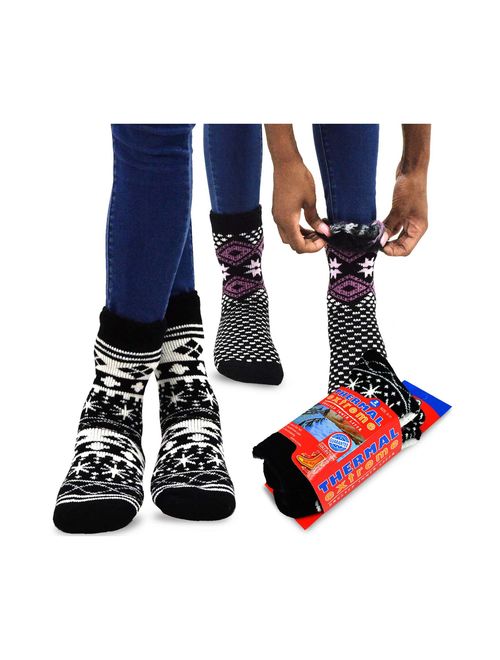 TeeHee Super Warm Brushed Thermal Crew Socks 2 Pairs Pack (9-11, Deer and Snow Flake)