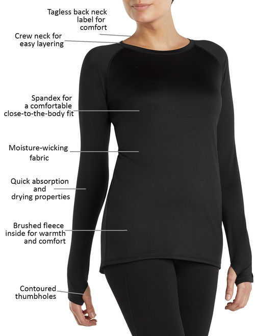 Buy ClimateRight by Cuddl Duds Women's and Women's Plus Plush Warmth Long  Underwear Top, Blackest Black, Size Medium online