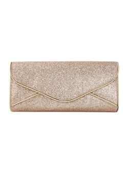 Premium Large Metallic Glitter Envelope Flap Clutch Evening Bag