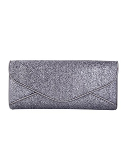 Premium Large Metallic Glitter Envelope Flap Clutch Evening Bag