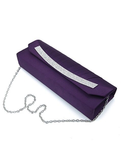 Elegant Pleated Satin Flap Rhinestones Clutch Evening Bag