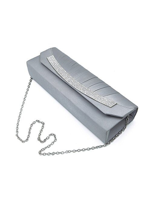 Elegant Pleated Satin Flap Rhinestones Clutch Evening Bag