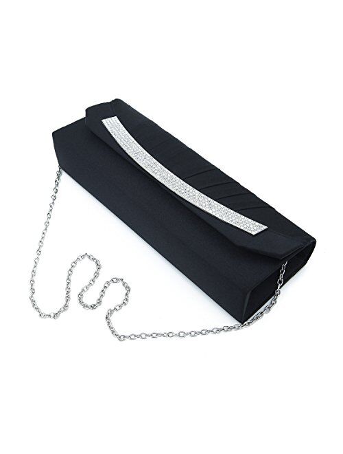 Elegant Pleated Satin Flap Rhinestones Clutch Evening Bag