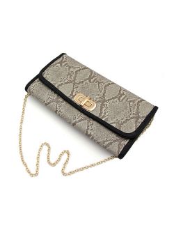 Premium Snakeskin PU Leather Turnlock Flap Handbag Clutch Bag