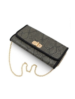 Premium Snakeskin PU Leather Turnlock Flap Handbag Clutch Bag