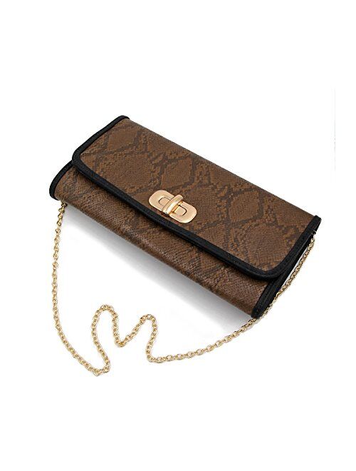 Premium Snakeskin PU Leather Turnlock Flap Handbag Clutch Bag