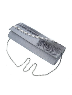 Elegant Wave Crystal Pleated Satin Flap Clutch Evening Bag