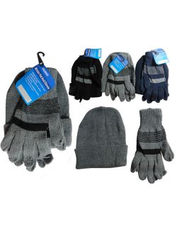 1 Mens Hat Gloves Set Winter Ski Skully Beanie Cap Snow Cold Unisex Warm Soft