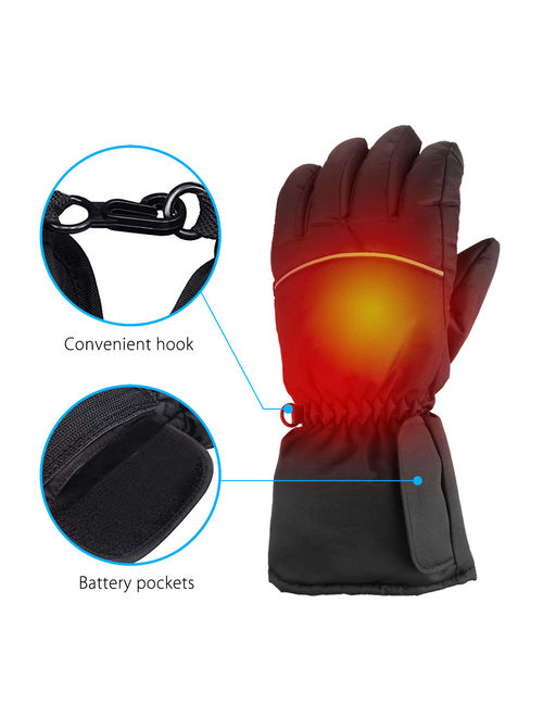 Electric Heated Gloves with Rechargeable Battery Powered Heat Gloves Waterproof Winter Sport Thermal Gloves Touchscreen Handwarmer for Skiing Hiking Climbing Driving, Col