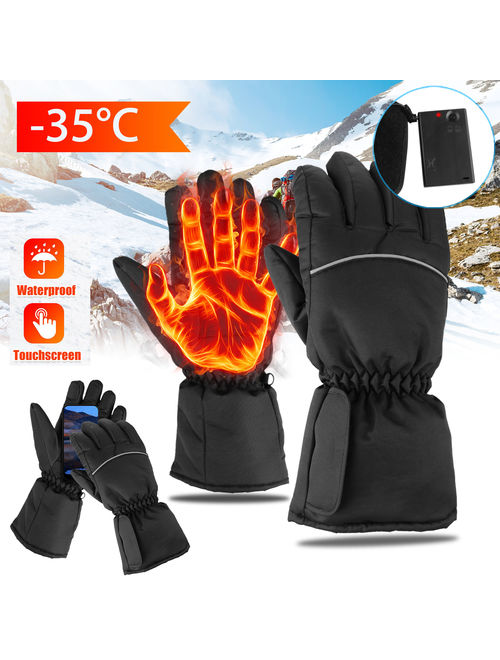 Electric Heated Gloves with Rechargeable Battery Powered Heat Gloves Waterproof Winter Sport Thermal Gloves Touchscreen Handwarmer for Skiing Hiking Climbing Driving, Col