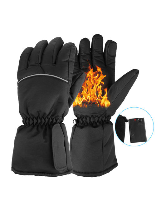 Electric Heated Gloves with Rechargeable Battery Powered Heat Gloves Waterproof Winter Sport Thermal Gloves Touchscreen Handwarmer for Skiing Hiking Climbing Driving, Col