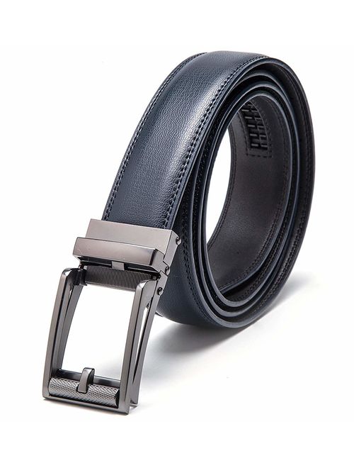 Men's Belt Genuine Leather Belt Automatic Buckle Ratchet Dress Belt for Men Perfect Fit Waist Size Up to 46"-Functional, Stylish and Durable