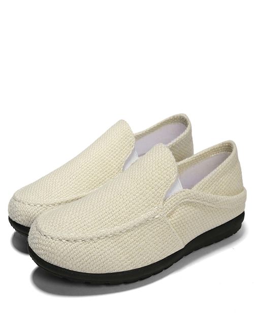 Fashion Mens Loafers Casual Boat Shoes Linen Slip On Driving Moccasins Breathable Flats