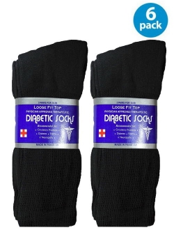 USBingoshop 6 Pairs Mens White Gray Black Physicians Approved Cotton Crew Diabetic Socks