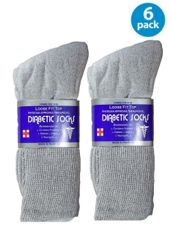 USBingoshop 6 Pairs Mens White Gray Black Physicians Approved Cotton Crew Diabetic Socks