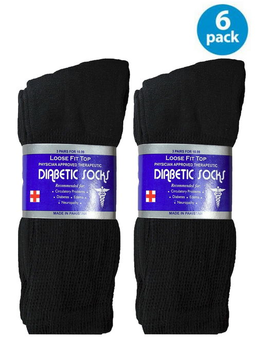 USBingoshop 6 Pairs Mens White Gray Black Physicians Approved Cotton Crew Diabetic Socks