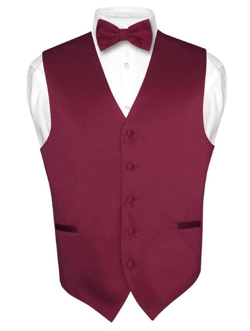 Men's Dress Vest & BowTie Solid BURGUNDY Color Bow Tie Set for Suit or Tuxedo