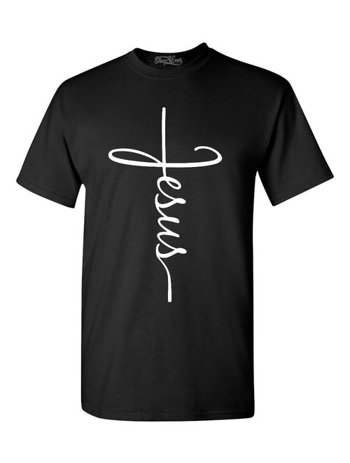 Shop4Ever Men's Jesus Cross Religious Graphic T-shirt