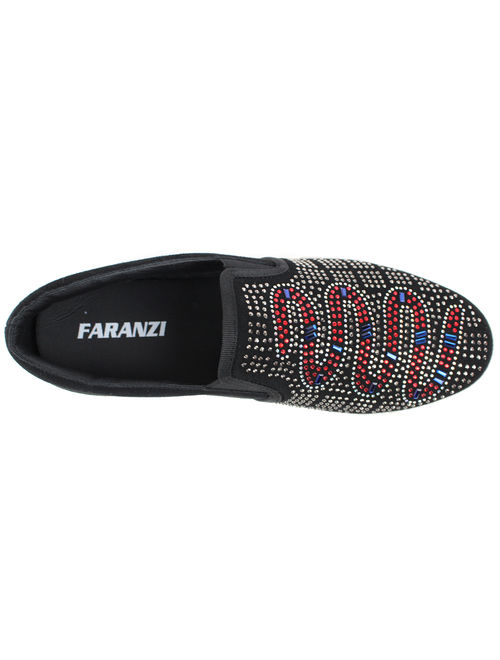 F41602 Faranzi Samuel Men's Black White Designer Studded Suede Loafers